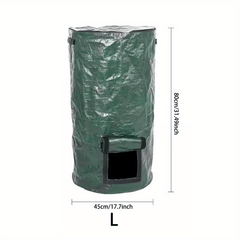 34 Gallons Large Capacity Dark Green Reusable Outdoor Compost Box - Self-Made Nutrient Soil Compost Bag with Two-Way Zipper, Fertilizer Port, and Durable PE Material for Kitchen Waste Collection