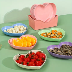 [5pcs Durable Heart-Shaped Plate Set] 5pcs Heart-Shaped Snack & Fruit Plate Set - Durable Plastic, Perfect for Desserts, Cakes, and Pickles - Ideal Kitchen Accessory