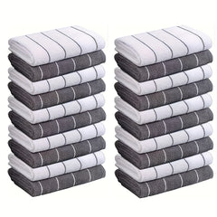 [Super Absorbent Towels] 5pcs HYER KITCHEN Super Absorbent Microfiber Cleaning Towels, Quick-Drying, Striped Gray and White, Multipurpose for Kitchen & Bathroom Use