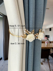 1pc Elegant Metal Faux Pearl Curtain Holdback with Three-dimensional Flower Design - Perfect for Bedroom, Office, Kitchen, Living Room, and Study - Adds a Touch of Luxury to Your Home Decor