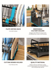 1pc Large Capacity 2-Tier Dish Drying Rack with Drainboard, Double-Layer Bowl & Cup Rack, Detachable Over The Sink Organizer for Kitchen Counter, Black & White - Ideal for Plates, Bowls, Cups & Cutlery Storage, Dish Drying Ra