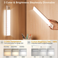 [LED Motion Sensor Light] KATHYLIGHT 1pc LED Motion Sensor Cabinet Light - Brushed Metal Strip Sconce with Voice Control, Wireless Magnetic USB Rechargeable, Auto-shut-off, Detachable Fixture, Plastic Shade - for Wardrobe, Cl