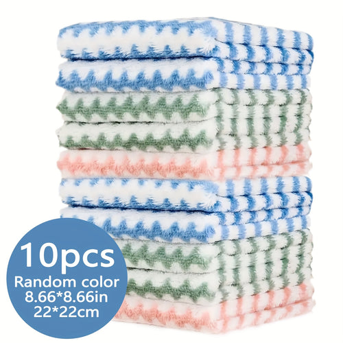 5/10pcs Ultra-Soft Microfiber Dish Cloths - Thickened Coral Velvet Cationic Double-Sided Towels for Strong Stain Removal, Scouring Pads, Absorbent, Lint-Free, Durable, Easy to Clean, and Reusable for Kitchen Cleaning