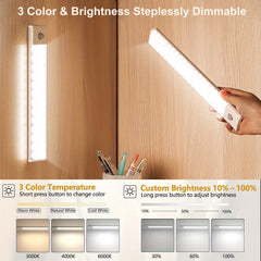 [LED Motion Sensor Light] KATHYLIGHT 1pc LED Motion Sensor Cabinet Light - Brushed Metal Strip Sconce with Voice Control, Wireless Magnetic USB Rechargeable, Auto-shut-off, Detachable Fixture, Plastic Shade - for Wardrobe, Cl