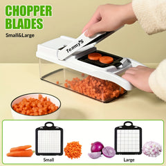 1 Set, 15-in-1 Premium Stainless Steel Vegetable Chopper - Multifunctional Fruit Slicer, Food Grater, Onion Mincer, Potato Shredder with 7 Square Blades, Draining Basket, and Manual Operation for Efficient Kitchen Tasks