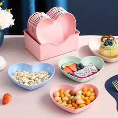 [5pcs Durable Heart-Shaped Plate Set] 5pcs Heart-Shaped Snack & Fruit Plate Set - Durable Plastic, Perfect for Desserts, Cakes, and Pickles - Ideal Kitchen Accessory