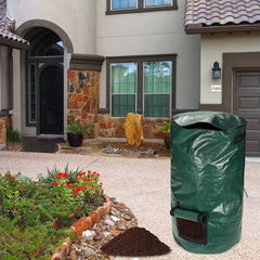 34 Gallons Large Capacity Dark Green Reusable Outdoor Compost Box - Self-Made Nutrient Soil Compost Bag with Two-Way Zipper, Fertilizer Port, and Durable PE Material for Kitchen Waste Collection