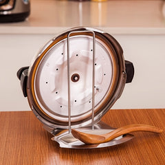 1pc Stainless Steel Pot Lid Rack Shelf with Drain Tray Bracket - Free Punching Soup Spoon Rack with Removable Shelf - Kitchen Accessories for Easy Pot Cover Storage and Drainage