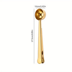 Stainless Steel 1pc Measuring Spoon - 2 In 1 Coffee Scoops With Bag Clip, Multifunctional Milk Powder Scoop With Sealing Clip, Kitchen Accessories