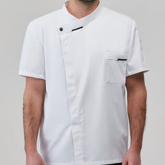 Men'S Short Sleeve Chef Uniform - High-End, Breathable Kitchen and Restaurant Attire with a Stylish Black Design, Short Sleeves, and Button Details. Perfect for Holiday Parties, Restaurant Uniforms, and Professional Settings,