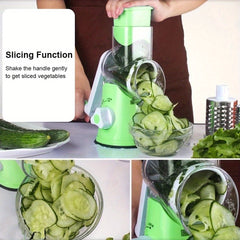 Rotary Cheese Grater and Vegetable Slicer - Kitchen Mandoline with 3 Interchangeable Blades, Easy-to-Clean for Fruits, Potatoes, Carrots, Nuts