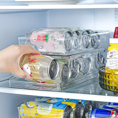 A Clear Plastic Refrigerator Organizer with Soda Water Dispenser And Beverage Rack - Designed for Fridges, Freezers, Pantries, Kitchens, Countertops, And Cabinets - Perfect Kitchen Accessory.