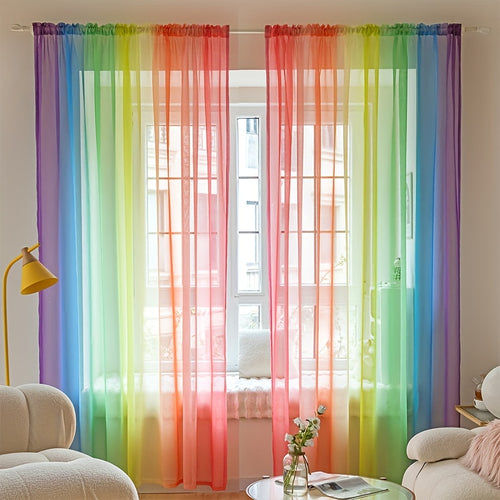 1pc Rainbow Colored Yarn Curtain, Colorful Window Treatment For Bedroom Office Kitchen Living Room Study Home Decor