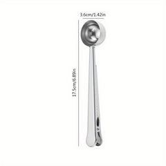 Stainless Steel 1pc Measuring Spoon - 2 In 1 Coffee Scoops With Bag Clip, Multifunctional Milk Powder Scoop With Sealing Clip, Kitchen Accessories