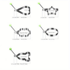 Set Of 5 Stainless Steel Fried Egg Molds, Kitchen Diy Egg Fryer, Love Frying Eggs, Egg Rolled Egg Model, Fried Egg Pancake Fryer