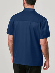Men'S Short Sleeve Chef Uniform - High-End, Breathable Kitchen and Restaurant Attire with a Stylish Black Design, Short Sleeves, and Button Details. Perfect for Holiday Parties, Restaurant Uniforms, and Professional Settings,