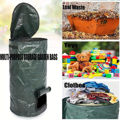 34 Gallons Large Capacity Dark Green Reusable Outdoor Compost Box - Self-Made Nutrient Soil Compost Bag with Two-Way Zipper, Fertilizer Port, and Durable PE Material for Kitchen Waste Collection