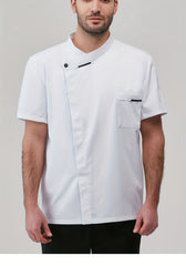 Men'S Short Sleeve Chef Uniform - High-End, Breathable Kitchen and Restaurant Attire with a Stylish Black Design, Short Sleeves, and Button Details. Perfect for Holiday Parties, Restaurant Uniforms, and Professional Settings,