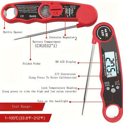 1pc Digital Instant Read Meat Thermometer With 4.6-Inch Folding Probe Backlight & Calibration Function For Cooking, Thermometer Digital Thermometer Meat Kitchen Cooking Tools
