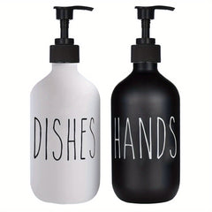 Plastic Soap Dispenser Set, Includes Black Hand Soap Dispenser and White Dish Soap Dispenser. Kitchen Soap Dispenser Set Suitable for Black and White Kitchen Decor