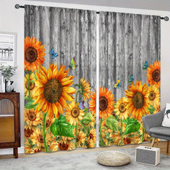 2pcs Sunflower Printed Curtain, Rod Pocket Window Treatment For Bedroom Office Kitchen Living Room Study Home Decor