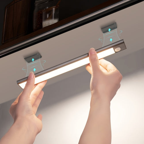 [LED Motion Sensor Light] KATHYLIGHT 1pc LED Motion Sensor Cabinet Light - Brushed Metal Strip Sconce with Voice Control, Wireless Magnetic USB Rechargeable, Auto-shut-off, Detachable Fixture, Plastic Shade - for Wardrobe, Cl