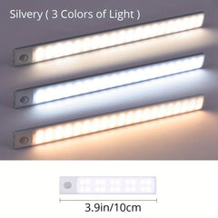 [LED Motion Sensor Light] KATHYLIGHT 1pc LED Motion Sensor Cabinet Light - Brushed Metal Strip Sconce with Voice Control, Wireless Magnetic USB Rechargeable, Auto-shut-off, Detachable Fixture, Plastic Shade - for Wardrobe, Cl