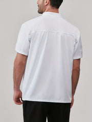 Men'S Short Sleeve Chef Uniform - High-End, Breathable Kitchen and Restaurant Attire with a Stylish Black Design, Short Sleeves, and Button Details. Perfect for Holiday Parties, Restaurant Uniforms, and Professional Settings,
