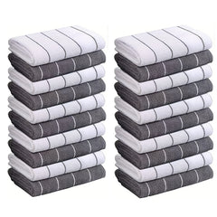 [Super Absorbent Towels] 5pcs HYER KITCHEN Super Absorbent Microfiber Cleaning Towels, Quick-Drying, Striped Gray and White, Multipurpose for Kitchen & Bathroom Use
